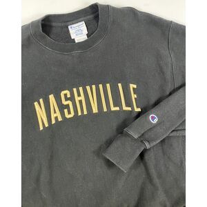 VTG Champion Reverse Weave Nashville Black Crewneck Sweatshirt Large Embroidered